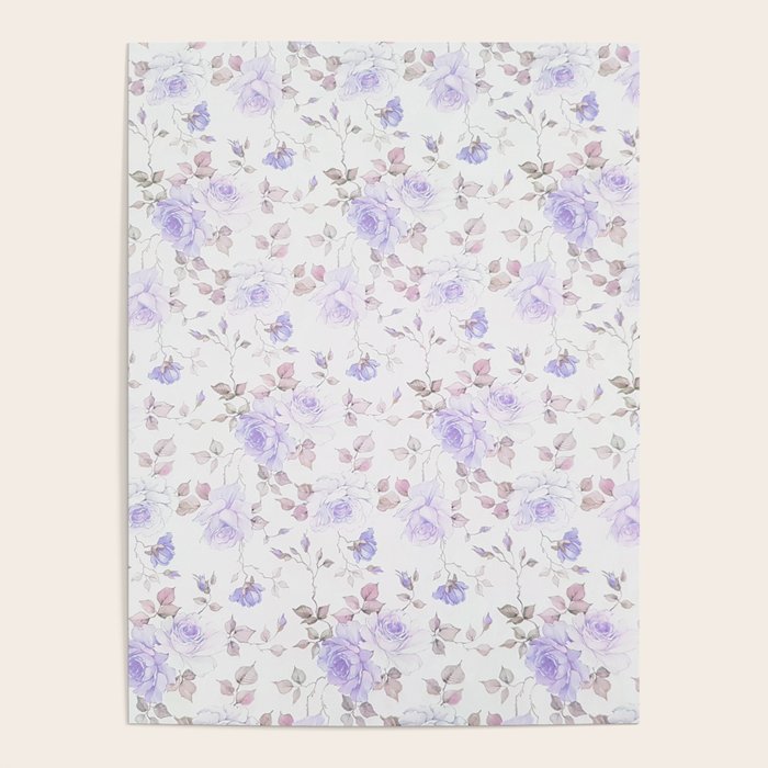Lavender gray elegant vintage roses floral Poster Gallery Image 4