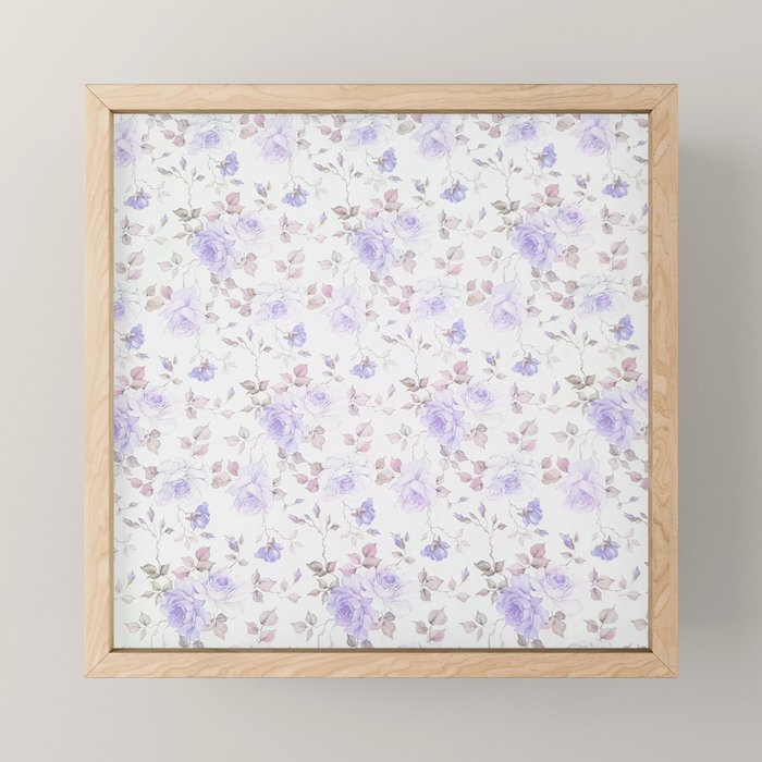 Lavender gray elegant vintage roses floral Mini Art Print Gallery Image 1