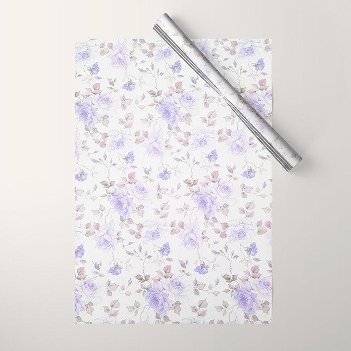 Lavender gray elegant vintage roses floral Wrapping Paper Gallery Image 1