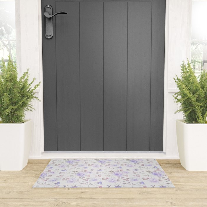 Lavender gray elegant vintage roses floral Welcome Mat Gallery Image 3