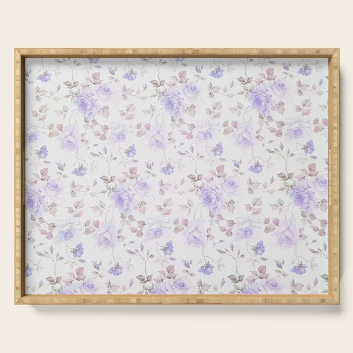 Lavender gray elegant vintage roses floral Serving Tray Gallery Image 1