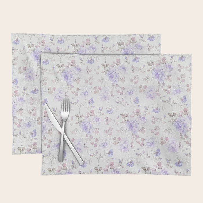 Lavender gray elegant vintage roses floral Placemat Gallery Image 1