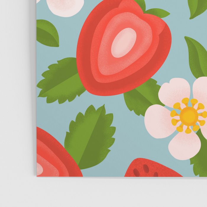 Strawberry Pattern on Sky Blue Poster Gallery Image 3