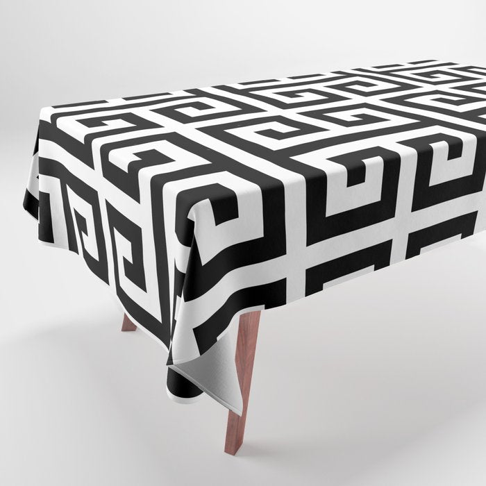 Large Black and White Greek Key Pattern Tablecloth Gallery Image 1