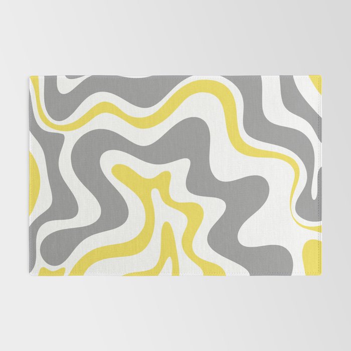 Retro Liquid Swirl Abstract in Lemon Yellow, Light Gray, and White Rug Gallery Image 2
