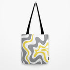 Retro Liquid Swirl Abstract in Lemon Yellow, Light Gray, and White Tote Bag Gallery Image 2
