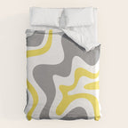Retro Liquid Swirl Abstract in Lemon Yellow, Light Gray, and White Duvet Cover Gallery Image 6