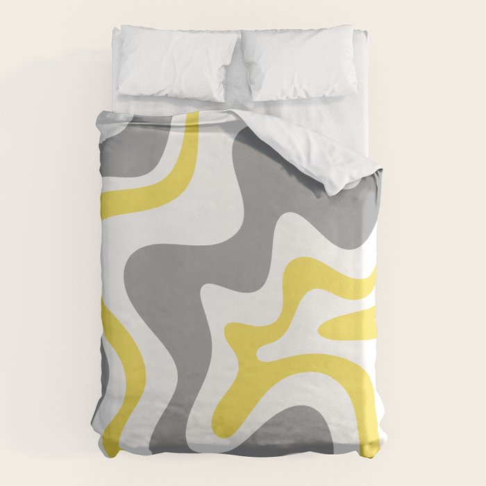 Retro Liquid Swirl Abstract in Lemon Yellow, Light Gray, and White Duvet Cover Gallery Image 6