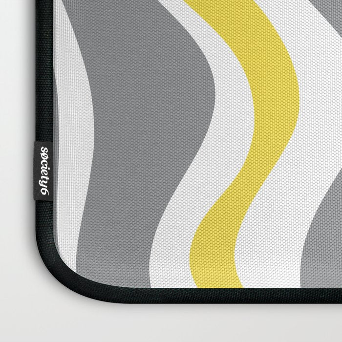 Retro Liquid Swirl Abstract in Lemon Yellow, Light Gray, and White Laptop Sleeve Gallery Image 3