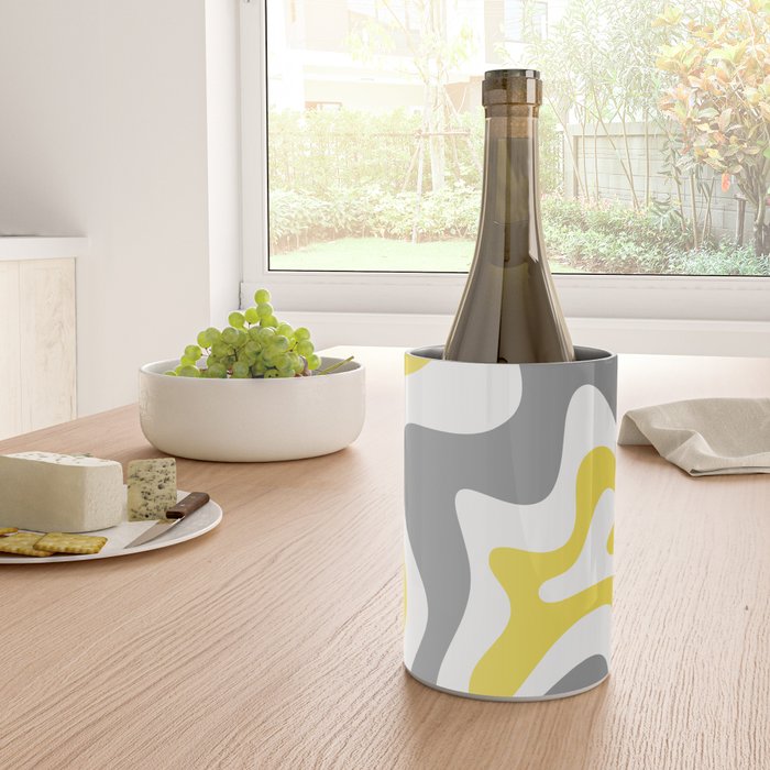 Retro Liquid Swirl Abstract in Lemon Yellow, Light Gray, and White Wine Chiller Gallery Image 4