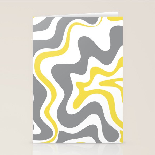 Retro Liquid Swirl Abstract in Lemon Yellow, Light Gray, and White Stationery Card Gallery Image 2