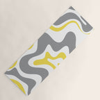 Retro Liquid Swirl Abstract in Lemon Yellow, Light Gray, and White Yoga Mat Gallery Image 1