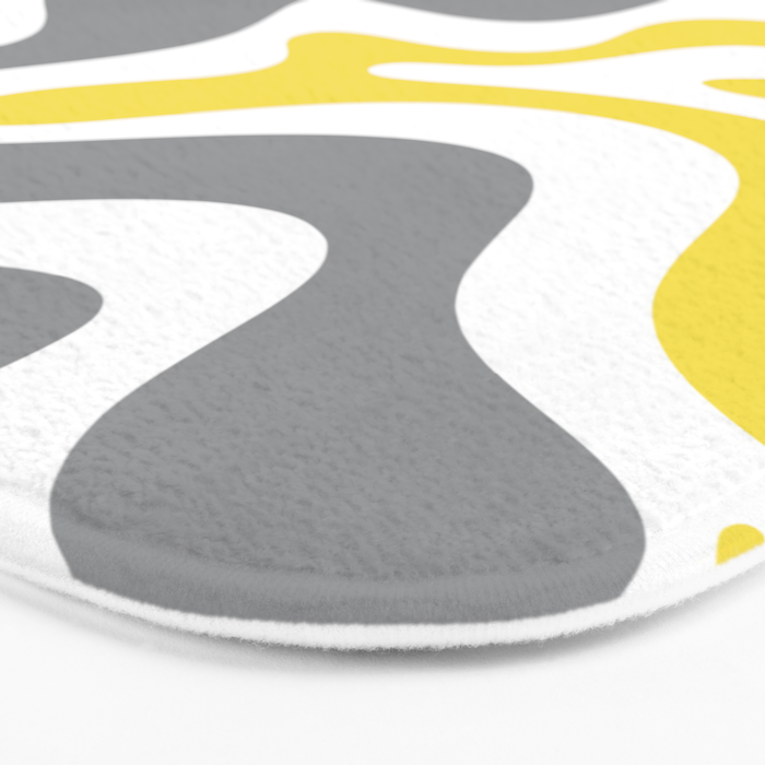 Retro Liquid Swirl Abstract in Lemon Yellow, Light Gray, and White Bath Mat Gallery Image 3