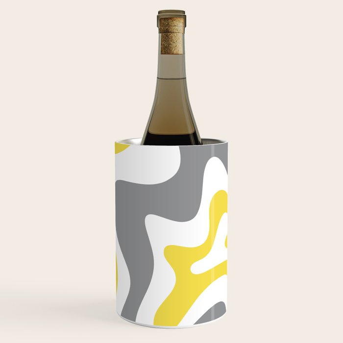 Retro Liquid Swirl Abstract in Lemon Yellow, Light Gray, and White Wine Chiller Gallery Image 1