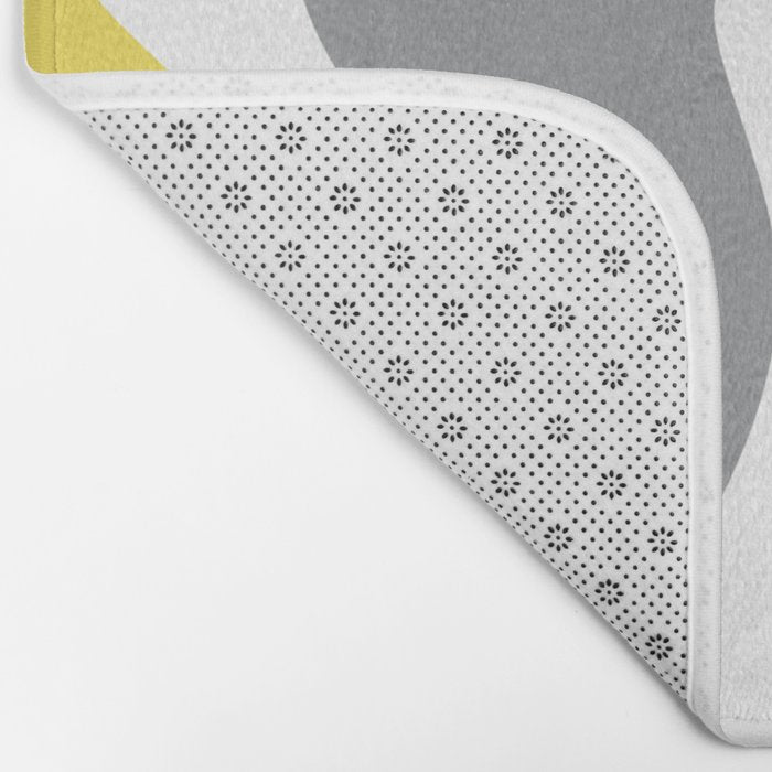Retro Liquid Swirl Abstract in Lemon Yellow, Light Gray, and White Bath Mat Gallery Image 2