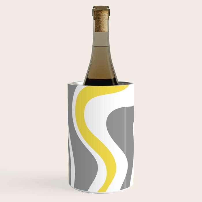 Retro Liquid Swirl Abstract in Lemon Yellow, Light Gray, and White Wine Chiller Gallery Image 2