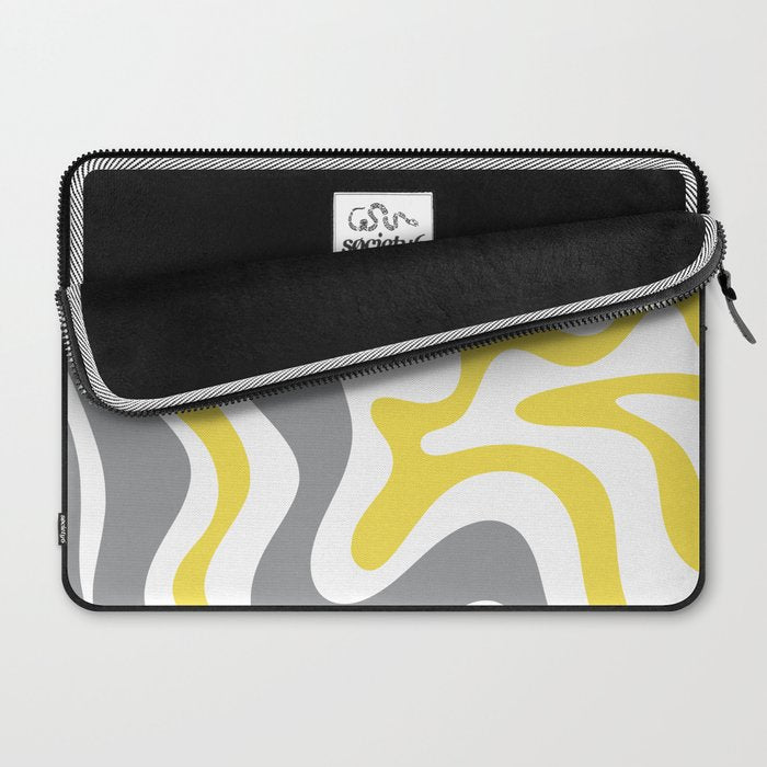 Retro Liquid Swirl Abstract in Lemon Yellow, Light Gray, and White Laptop Sleeve Gallery Image 2