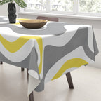 Retro Liquid Swirl Abstract in Lemon Yellow, Light Gray, and White Tablecloth Gallery Image 3