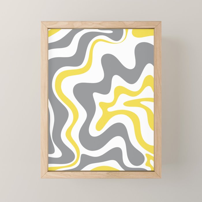 Retro Liquid Swirl Abstract in Lemon Yellow, Light Gray, and White Mini Art Print Gallery Image 1