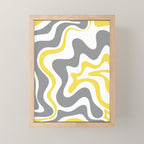 Retro Liquid Swirl Abstract in Lemon Yellow, Light Gray, and White Mini Art Print Gallery Image 1
