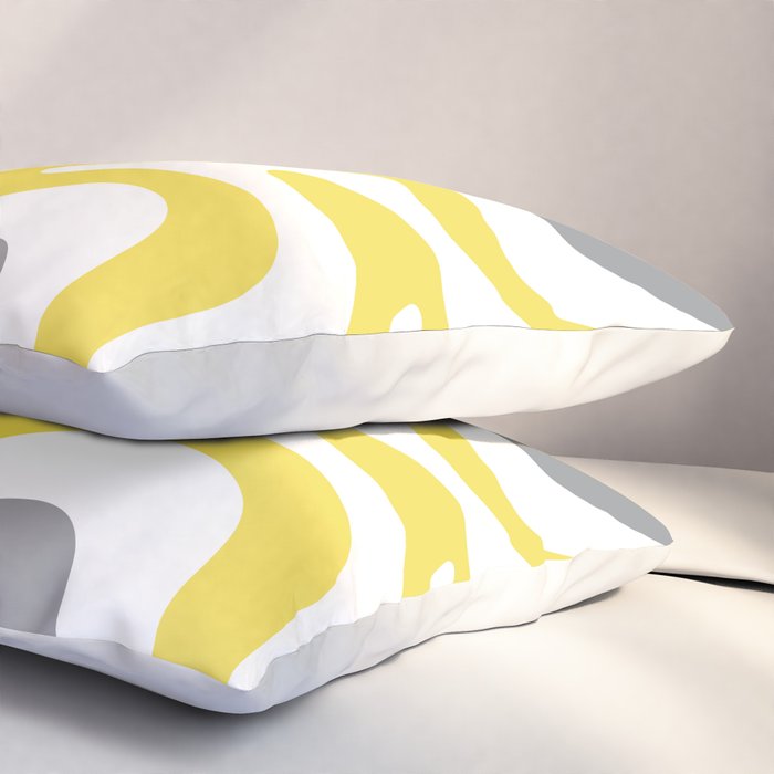 Retro Liquid Swirl Abstract in Lemon Yellow, Light Gray, and White Pillow Sham Gallery Image 3