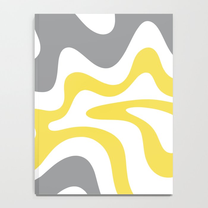 Retro Liquid Swirl Abstract in Lemon Yellow, Light Gray, and White Notebook Gallery Image 4