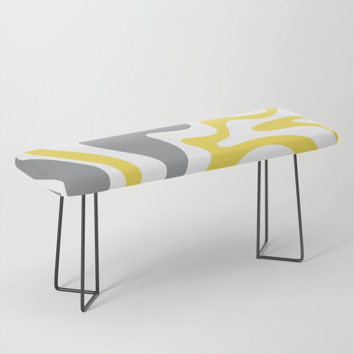 Retro Liquid Swirl Abstract in Lemon Yellow, Light Gray, and White Bench Gallery Image 1