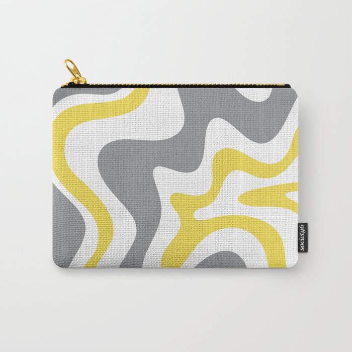 Retro Liquid Swirl Abstract in Lemon Yellow, Light Gray, and White Carry All Pouch Gallery Image 1