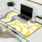 Retro Liquid Swirl Abstract in Lemon Yellow, Light Gray, and White Desk Mat Gallery Image 2