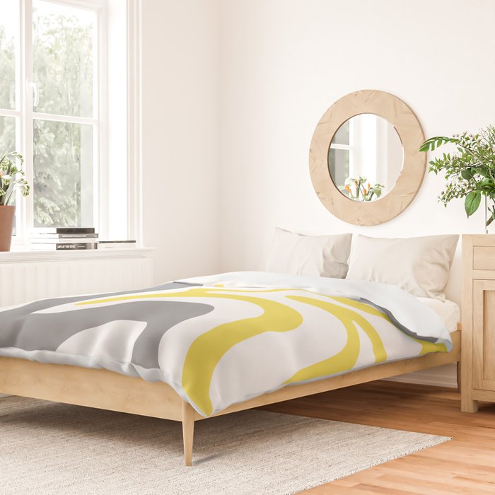 Retro Liquid Swirl Abstract in Lemon Yellow, Light Gray, and White Duvet Cover Gallery Image 2