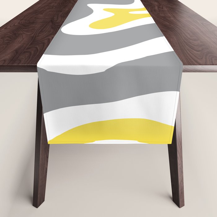 Retro Liquid Swirl Abstract in Lemon Yellow, Light Gray, and White Table Runner Gallery Image 1