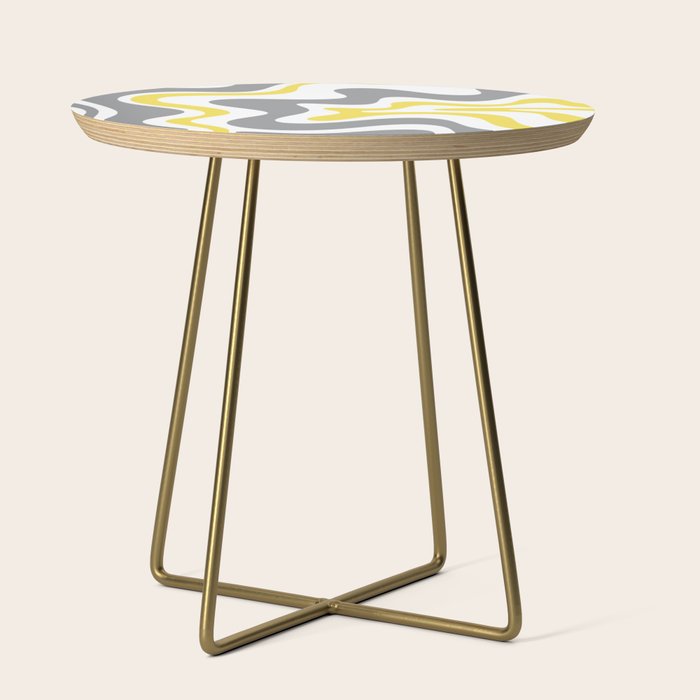 Retro Liquid Swirl Abstract in Lemon Yellow, Light Gray, and White Side Table Gallery Image 1