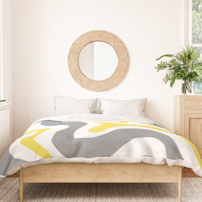 Retro Liquid Swirl Abstract in Lemon Yellow, Light Gray, and White Duvet Cover Gallery Image 3