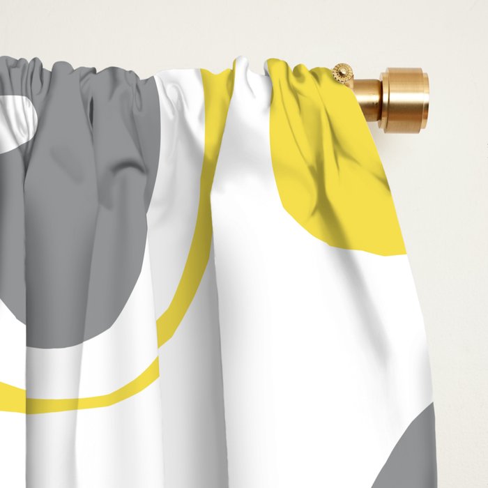 Retro Liquid Swirl Abstract in Lemon Yellow, Light Gray, and White Window Curtain Gallery Image 2