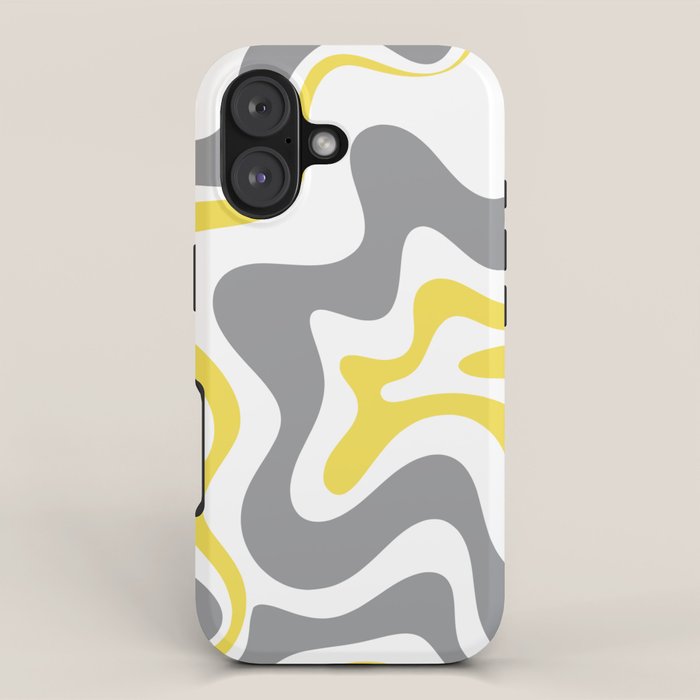 Retro Liquid Swirl Abstract in Lemon Yellow, Light Gray, and White iPhone Case Gallery Image 1