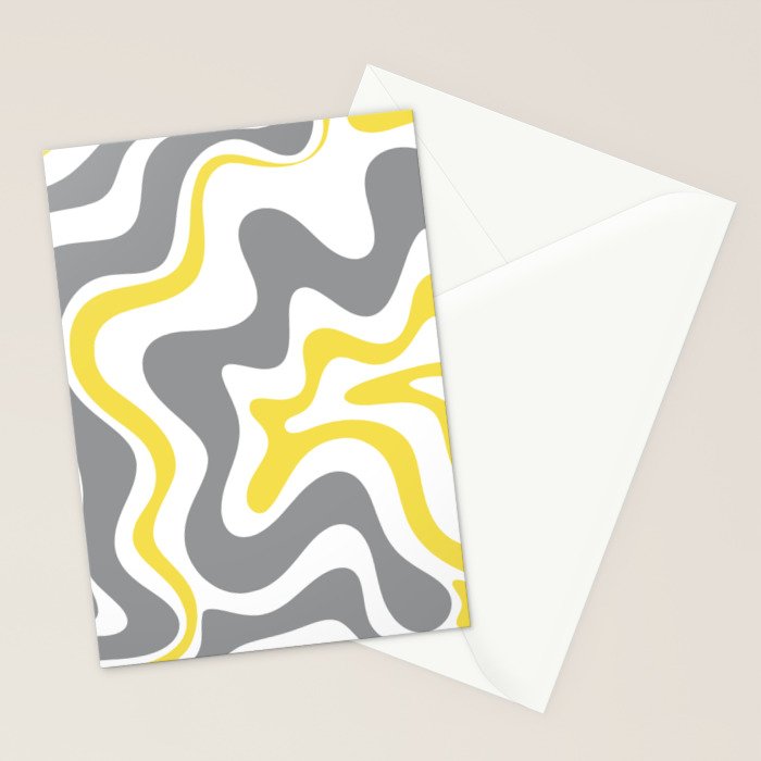 Retro Liquid Swirl Abstract in Lemon Yellow, Light Gray, and White Stationery Card Gallery Image 2