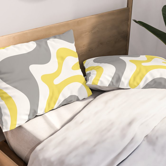 Retro Liquid Swirl Abstract in Lemon Yellow, Light Gray, and White Pillow Sham Gallery Image 2