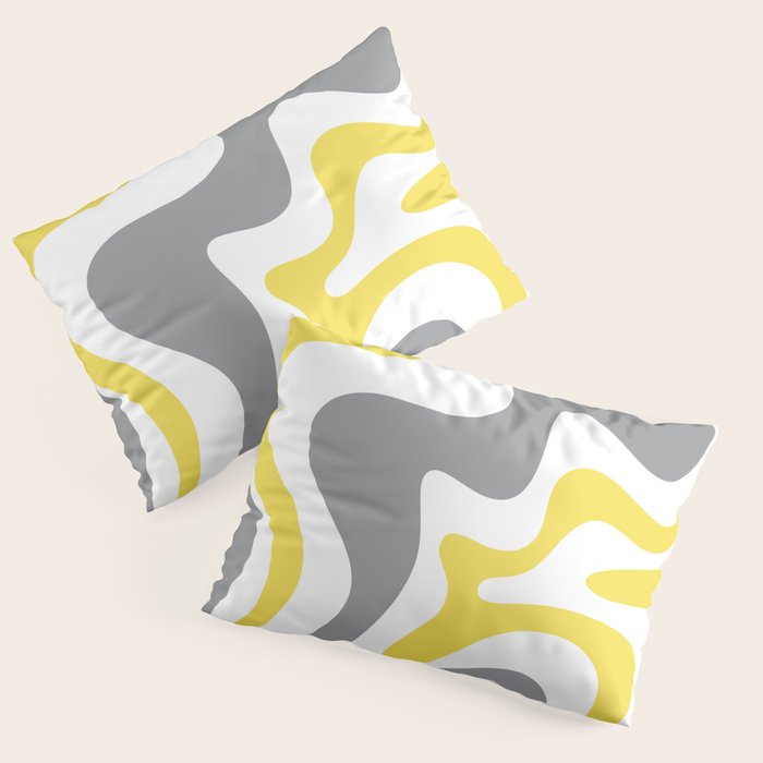 Retro Liquid Swirl Abstract in Lemon Yellow, Light Gray, and White Pillow Sham Gallery Image 3