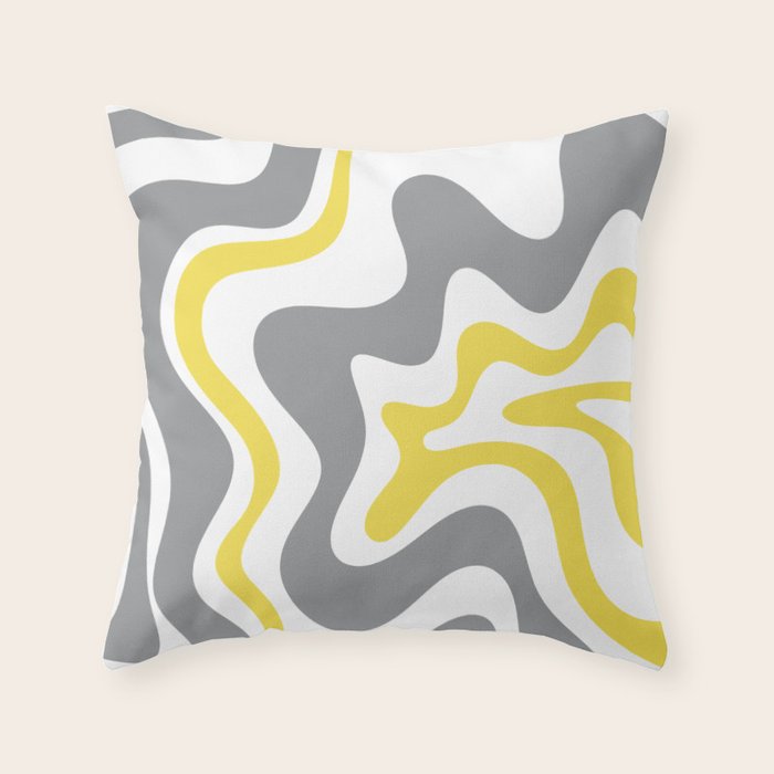 Retro Liquid Swirl Abstract in Lemon Yellow, Light Gray, and White Throw Pillow Gallery Image 6