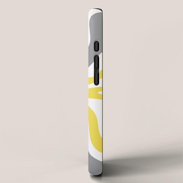 Retro Liquid Swirl Abstract in Lemon Yellow, Light Gray, and White iPhone Case Gallery Image 2