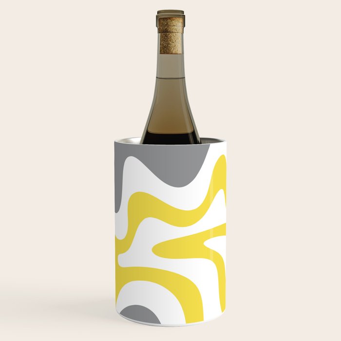Retro Liquid Swirl Abstract in Lemon Yellow, Light Gray, and White Wine Chiller Gallery Image 3
