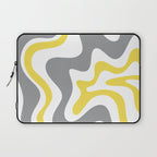 Retro Liquid Swirl Abstract in Lemon Yellow, Light Gray, and White Laptop Sleeve Gallery Image 1