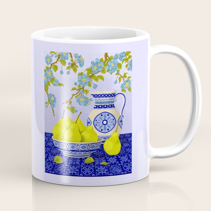 Bowl of Pears and Blue Blossoms Coffee Mug Gallery Image 1