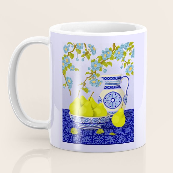 Bowl of Pears and Blue Blossoms Coffee Mug Gallery Image 3
