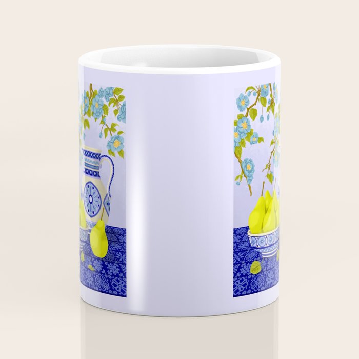 Bowl of Pears and Blue Blossoms Coffee Mug Gallery Image 4