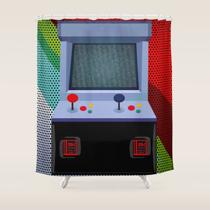 Retro Arcade Joystick Video Game Shower Curtain Gallery Image 1