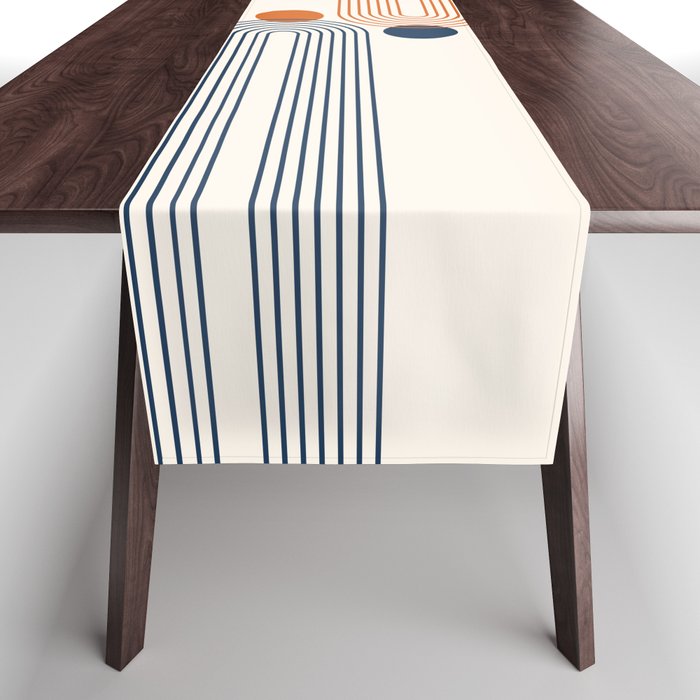 Mid Century Modern Geometric 199 in Navy Blue Orange Table Runner Gallery Image 1