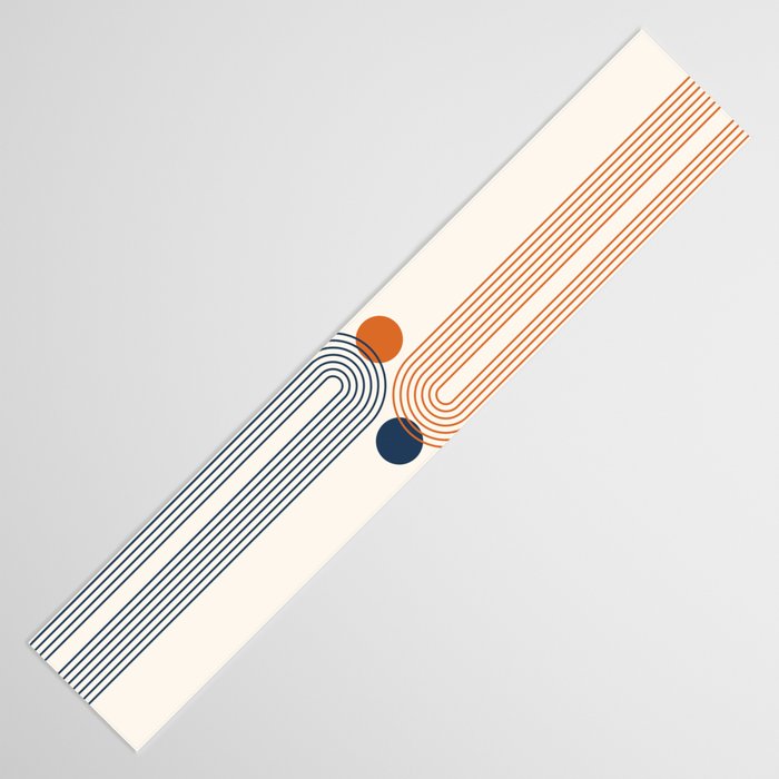 Mid Century Modern Geometric 199 in Navy Blue Orange Table Runner Gallery Image 3