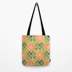 Checkered Citrus Fruit in Sage & Orange Tote Bag Gallery Image 2