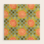 Checkered Citrus Fruit in Sage & Orange Wood Wall Art Gallery Image 1